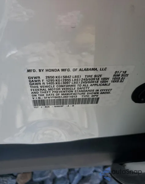 2018 Honda Pilot Exl from USA, damaged, VIN 5FNYF6H51JB014013